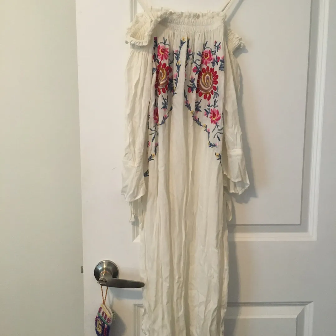 White Off The Shoulder Embroided Dress photo 1