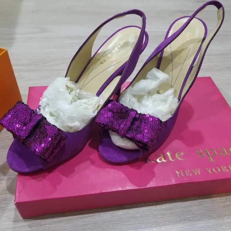 Kate spade purple heels bow sequin 7.5 38 photo 3
