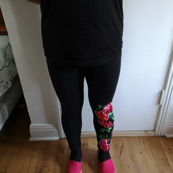 Black Pants with colourful flowers photo 1