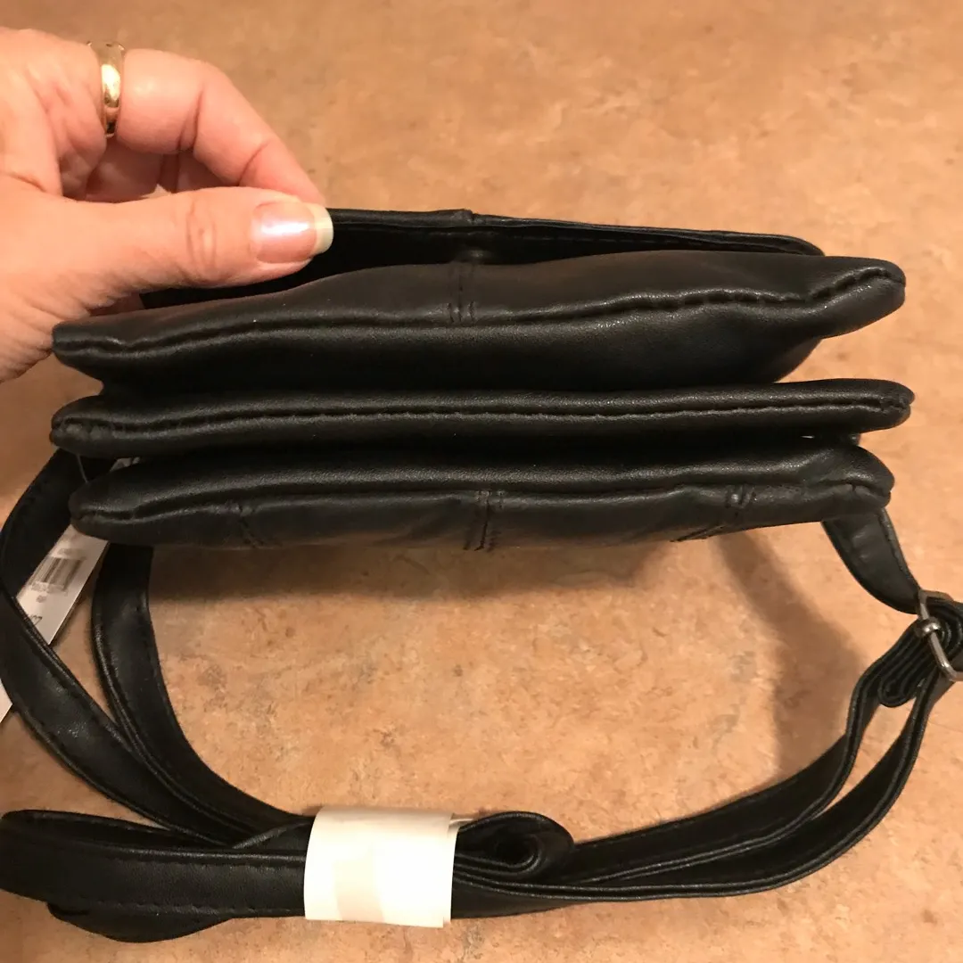 Smallish Black Leather Crossbody Bag Bnwt photo 5