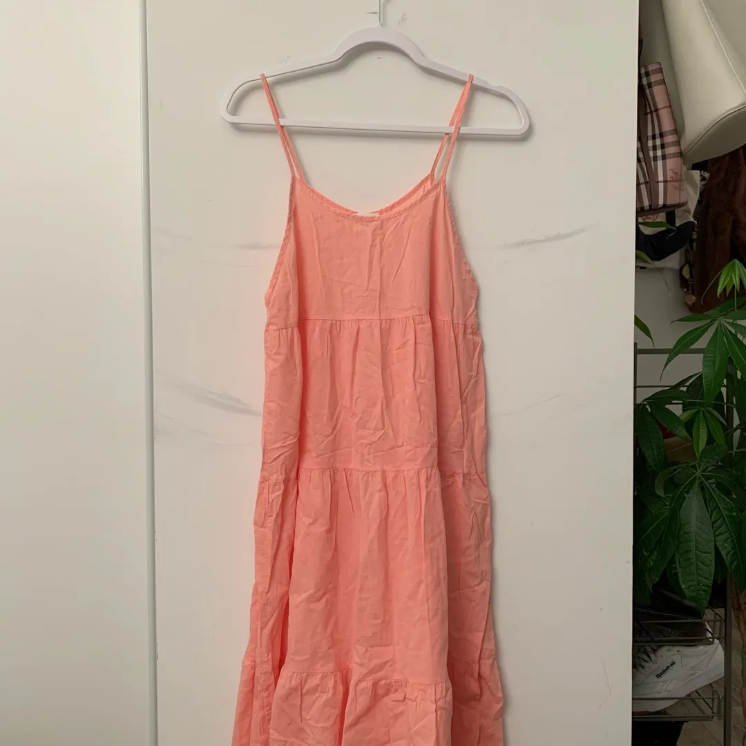 Long Coral Cotton And Linen Summer Dresd photo 1