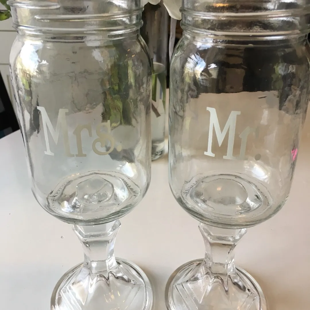Mister And Misses (Mr And Mrs) Mason Jars With Stems photo 3