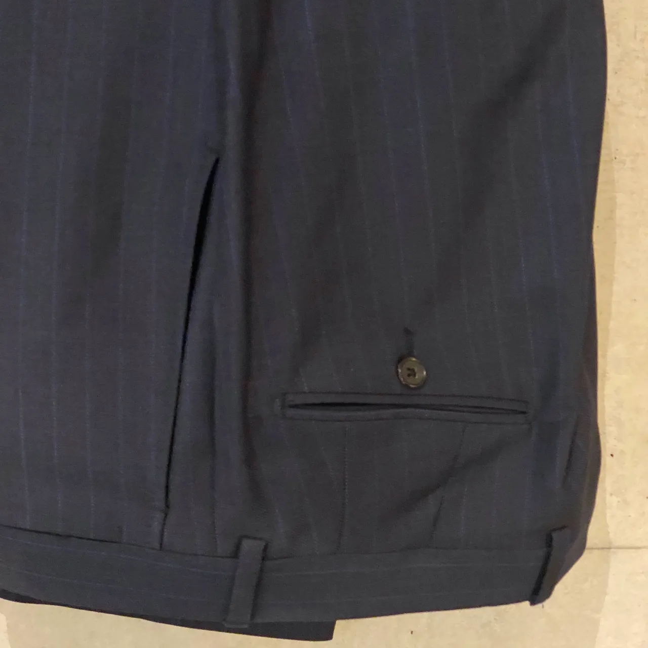 mens blue stripe business suit photo 6