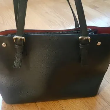 classic black purse with red interior - like new photo 1