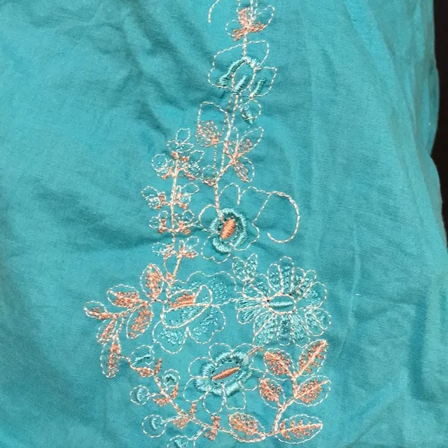 Turquoise Embroidered Stretchy Top photo 4