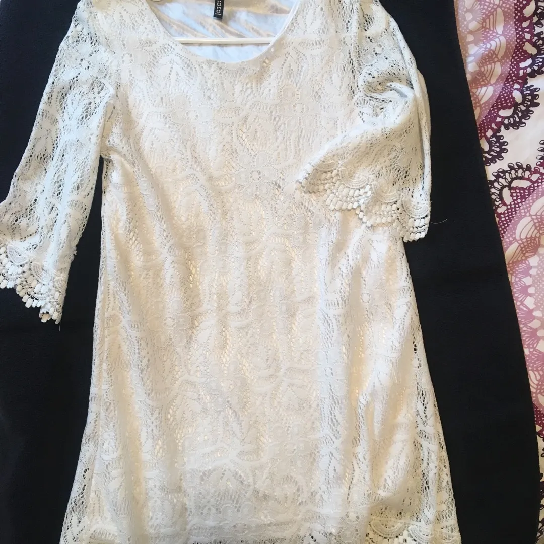 White Lacey H&M Dress Sz M photo 1