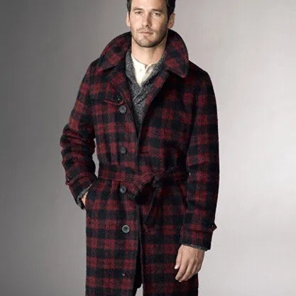 Mens Plaid Wool Trench Coat, Designer, NWT photo 1