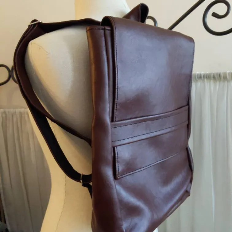 🎁 Vegan Leather Backpack, chocolate-brown, handmade photo 1