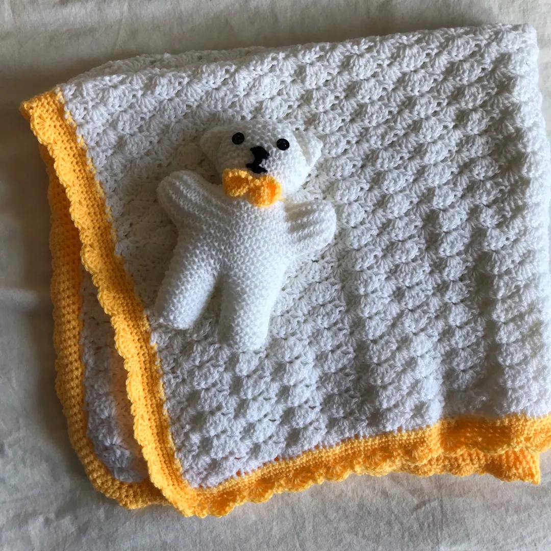 Handcrafted Baby Blanket and Bear photo 1