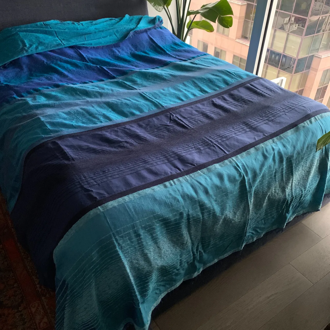 Unused blue Moroccan woven bedspread (Queen size)) photo 4