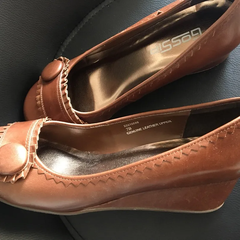 Leather Wedge Slip-on Shoes Size 7B photo 3