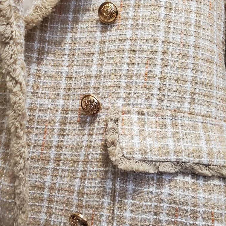 Zara Textured Tweed Weave Double Breasted Blazer photo 5