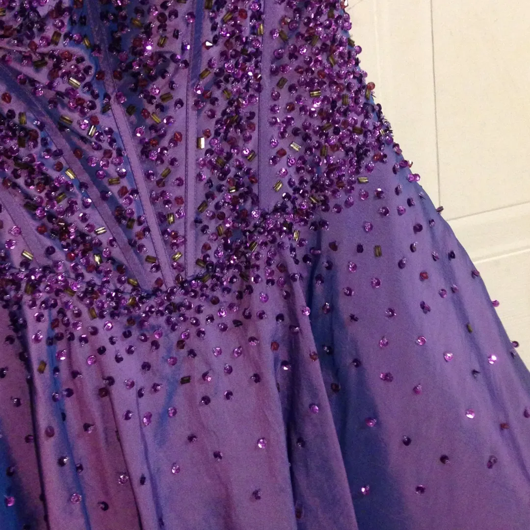 purple beaded prom dress photo 1
