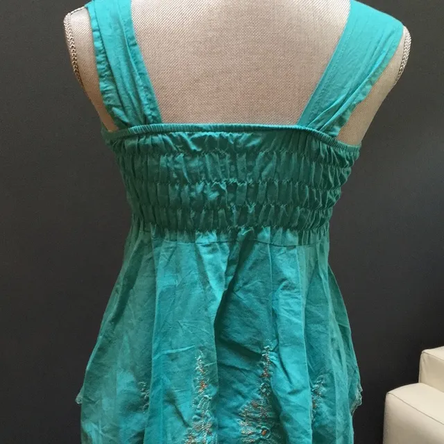 Turquoise Embroidered Stretchy Top photo 3