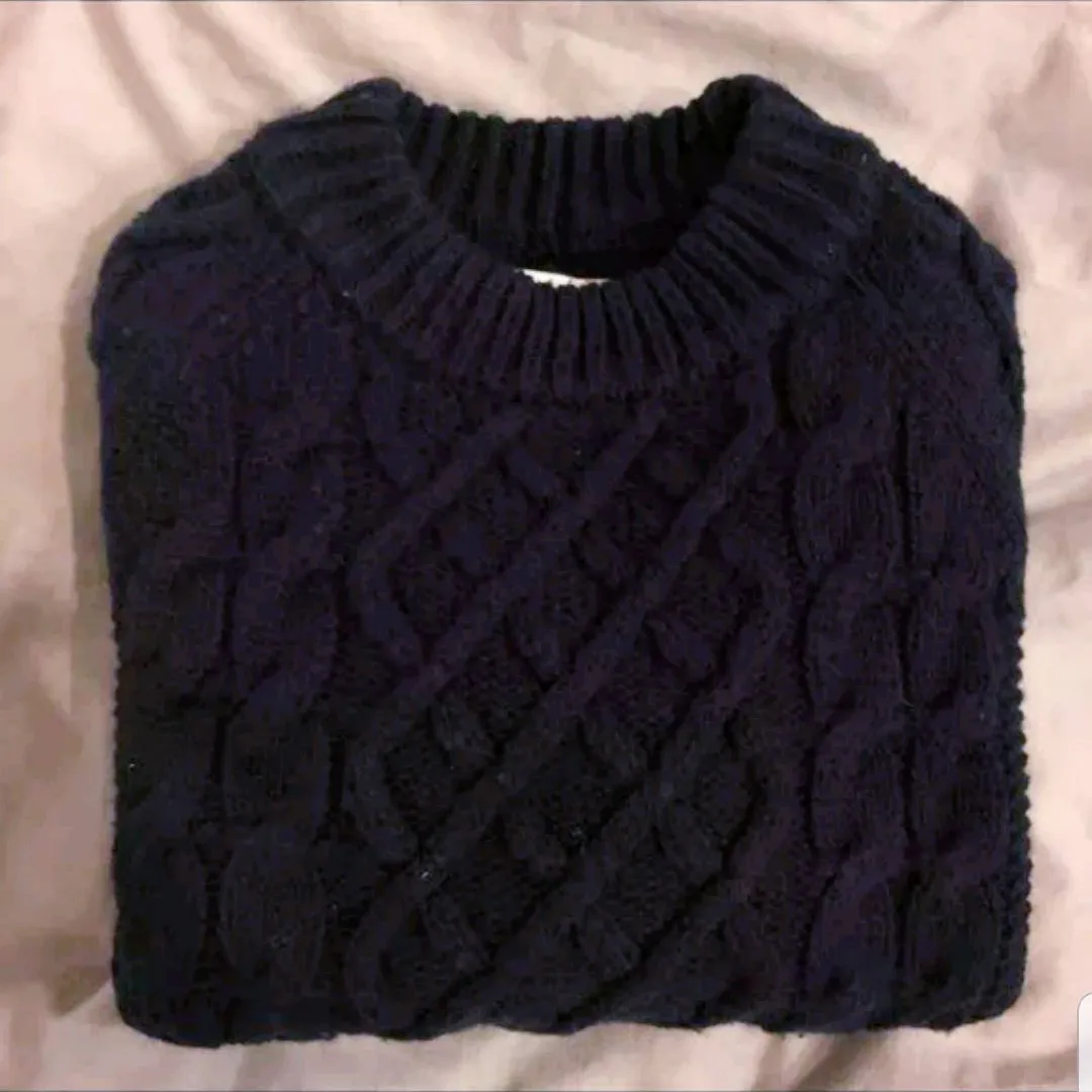 Frank & Oak Cable Knit Navy Sweater photo 4