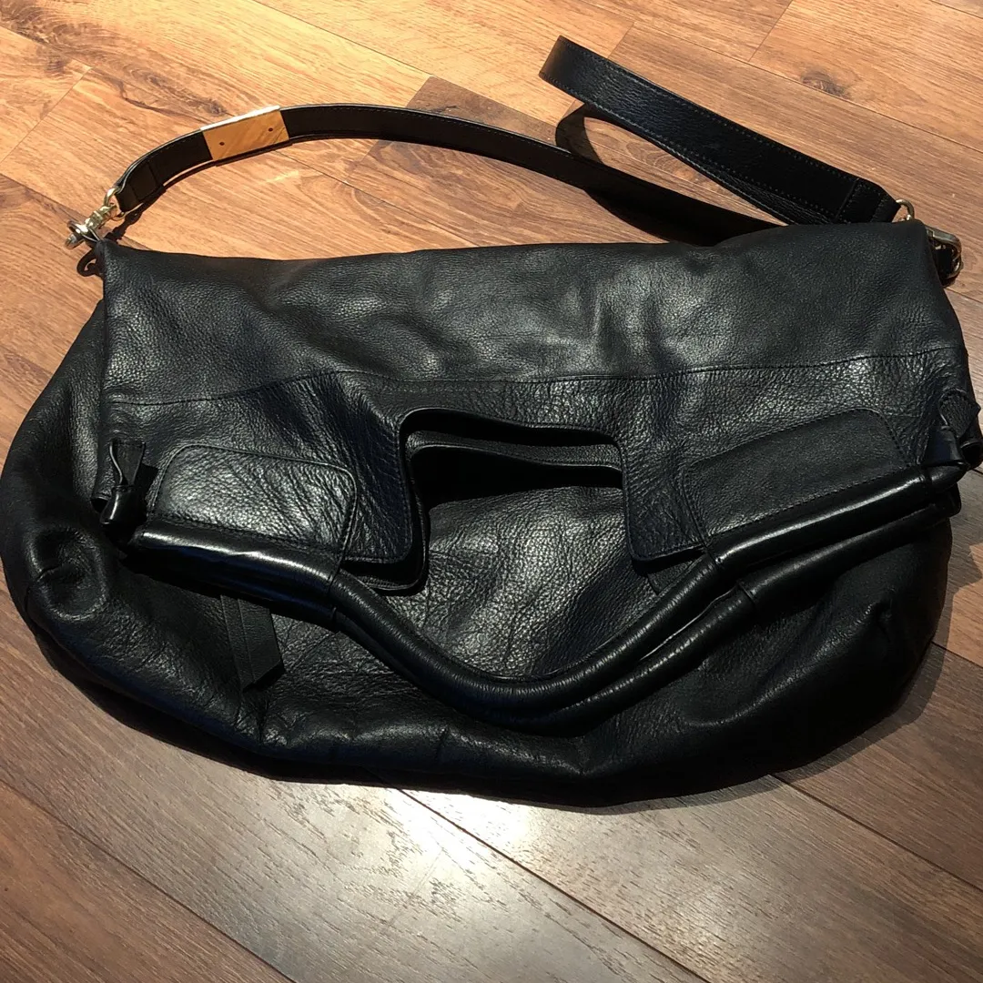 Black Leather Slouchy Tote Bag photo 1