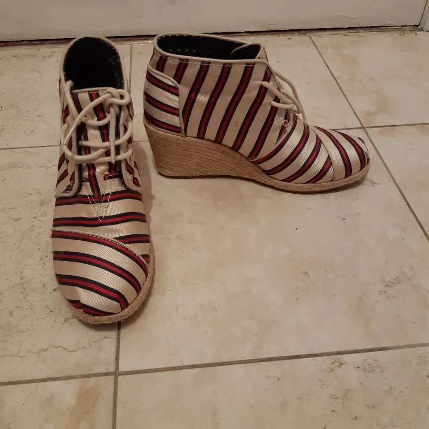 Candy Stripe Tom Wedges Size 8.5 photo 1