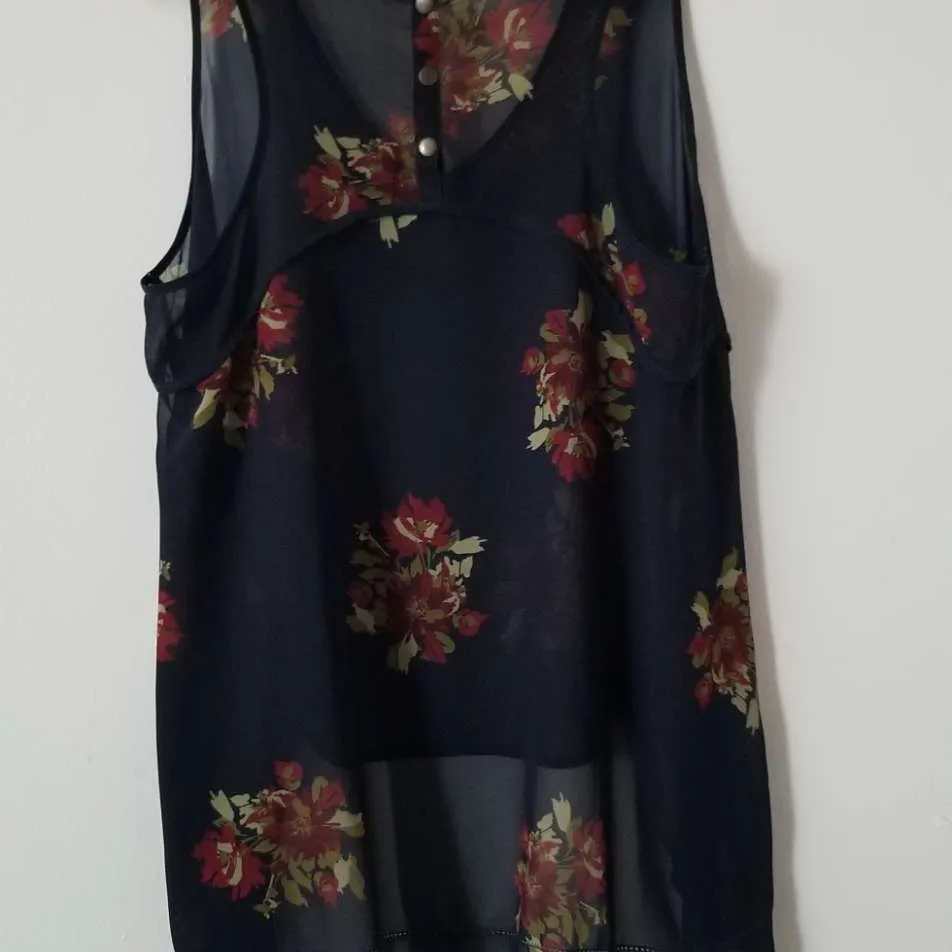 EUC - Navy Floral Lightweight Floral Sheer Blouse photo 1