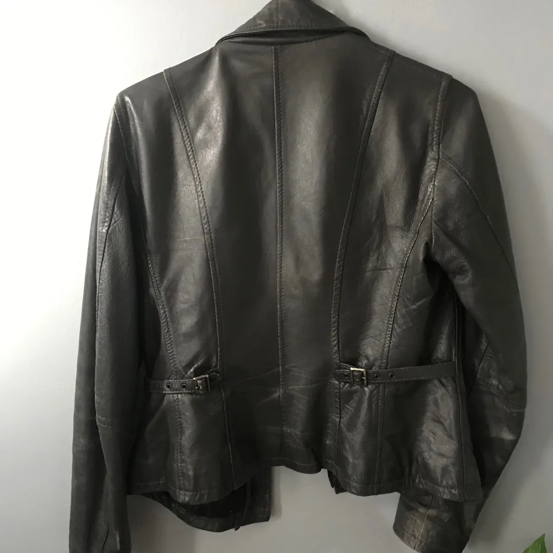 Dark Grey Leather Jacket photo 3