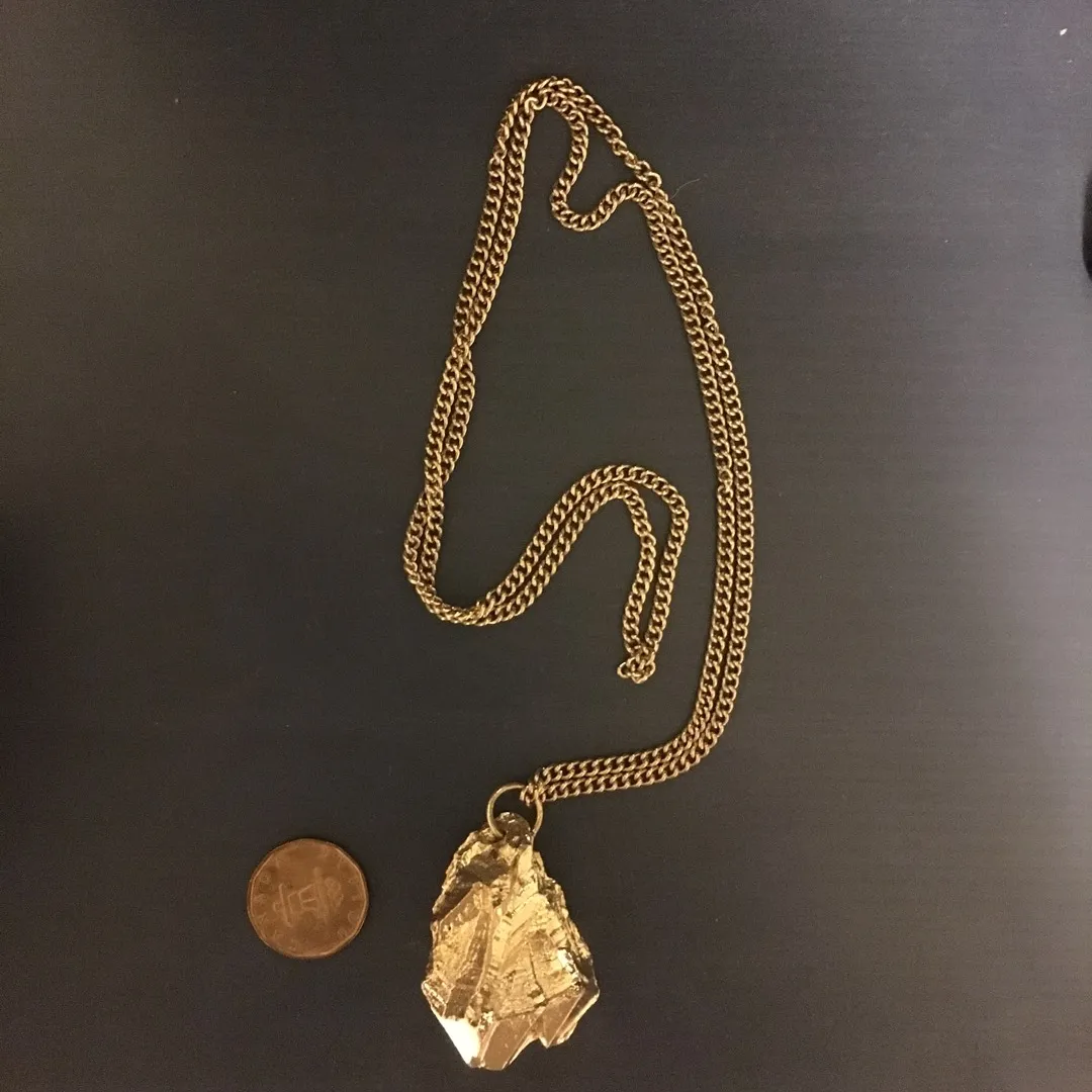 Gold Nugget Pendant Necklace w/ long chain photo 1