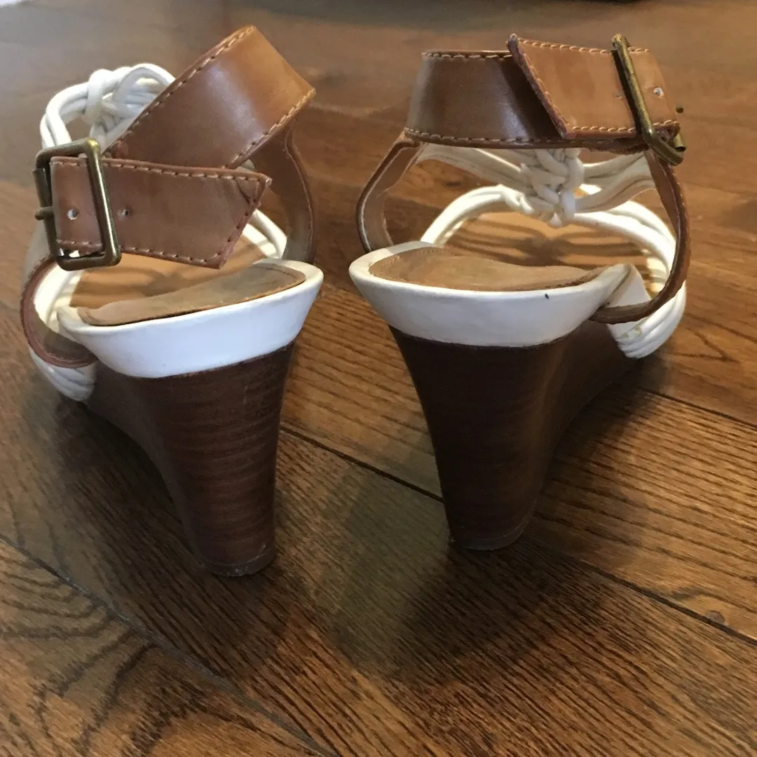 White/Brown Strappy Wedge Sandals photo 4