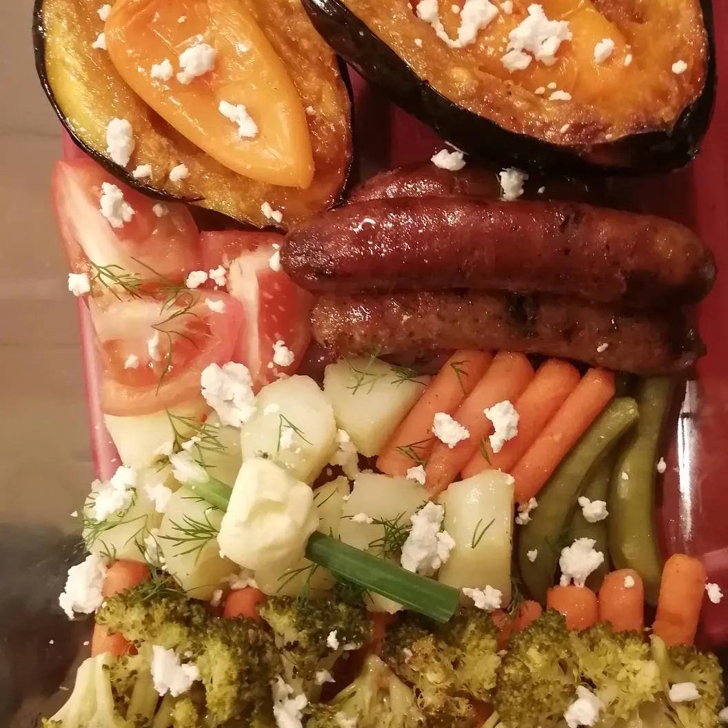 Mixed Veggies And Sausage Tray, With Roasted Maple syrup Glaz... photo 1