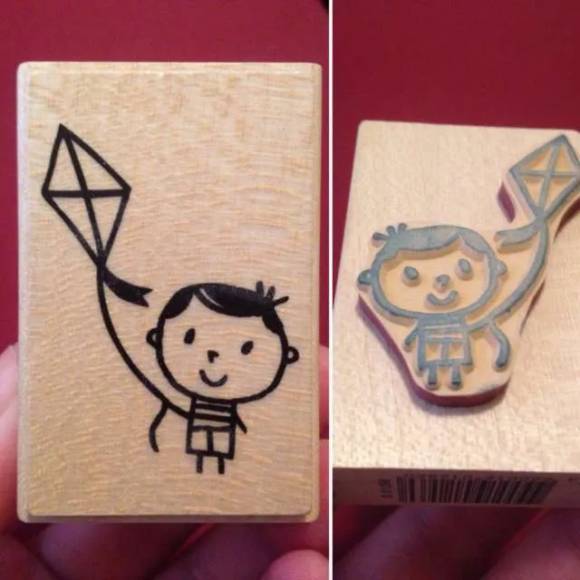 Wooden Stamp -- Kid Flying A Kite photo 1