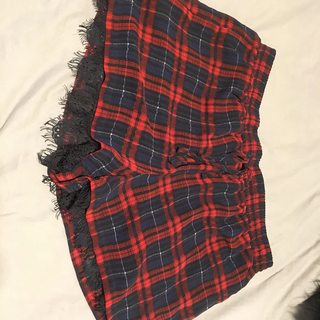 Plaid Shorts With Lace Detail photo 1