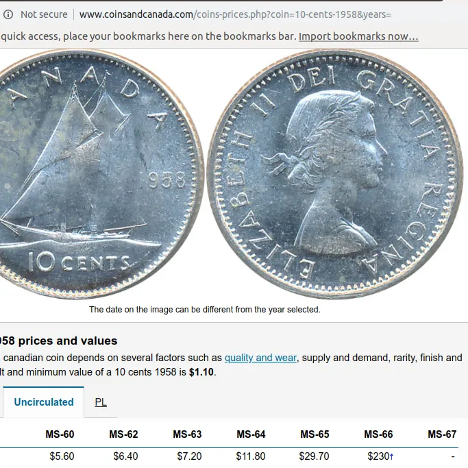 1958 Canada dimes, 3 coins photo 5