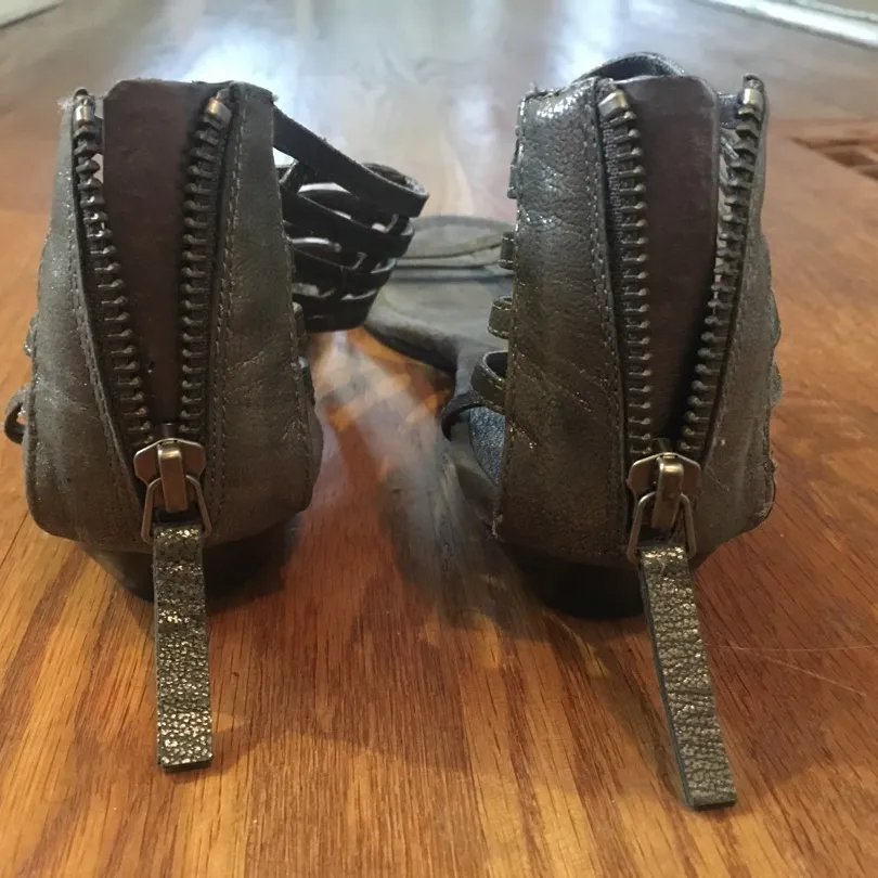 Nine West Leather Sandals, Metallic Grey / Silver photo 4