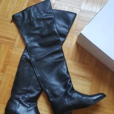 Italian Leather Knee High Boots In Black photo 1