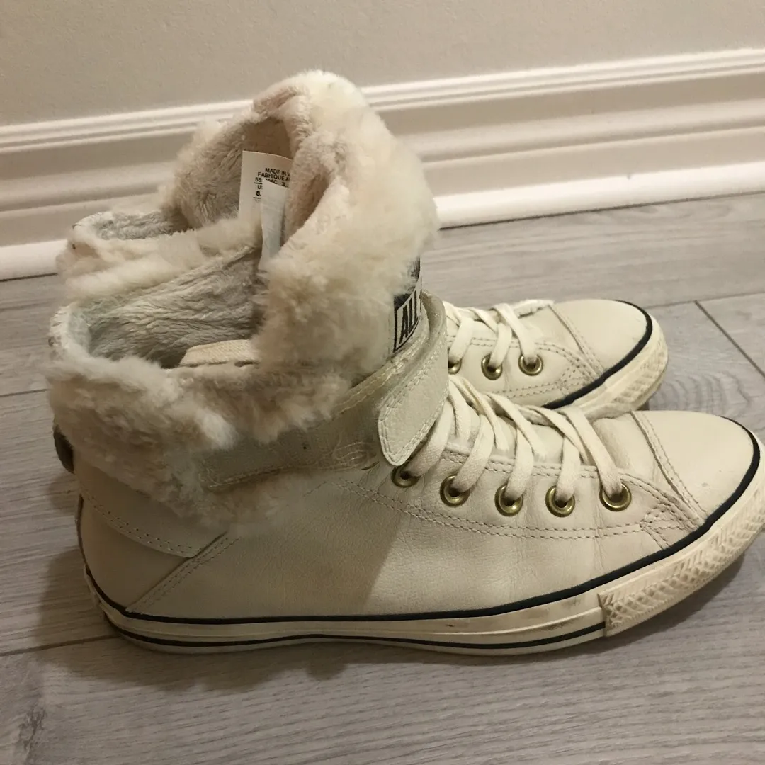 Practically New White Leather Converses photo 3