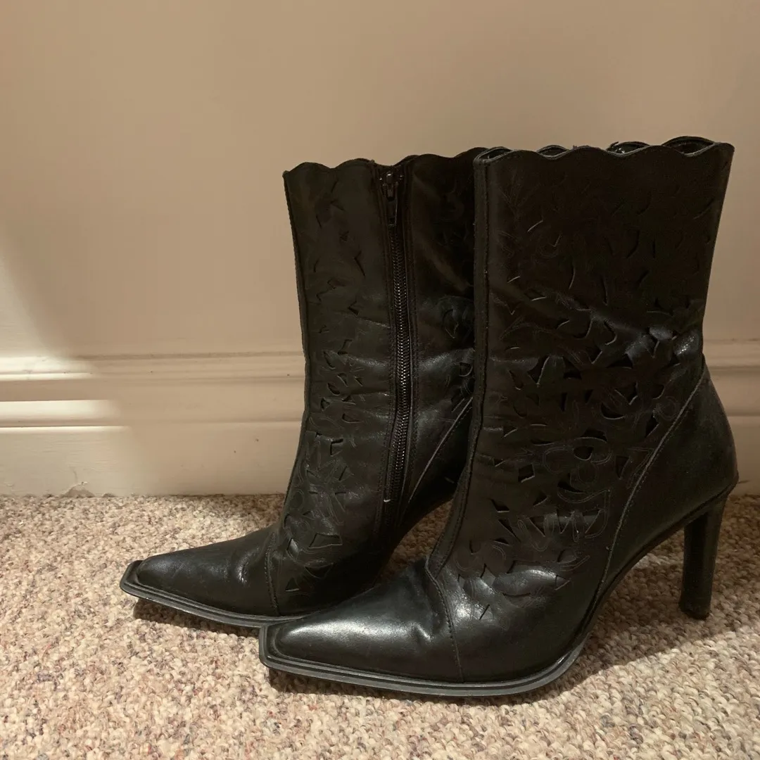 Leather Detailed Heeled Boots S 38 photo 3