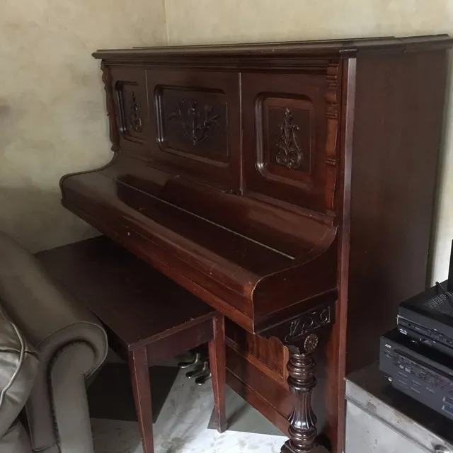 Antique Wood Piano and Wood Bench photo 1