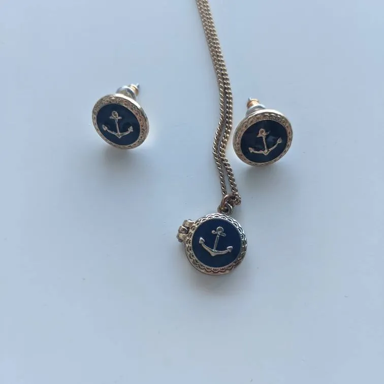 Anchor Locket and Earrings Necklace Set photo 1
