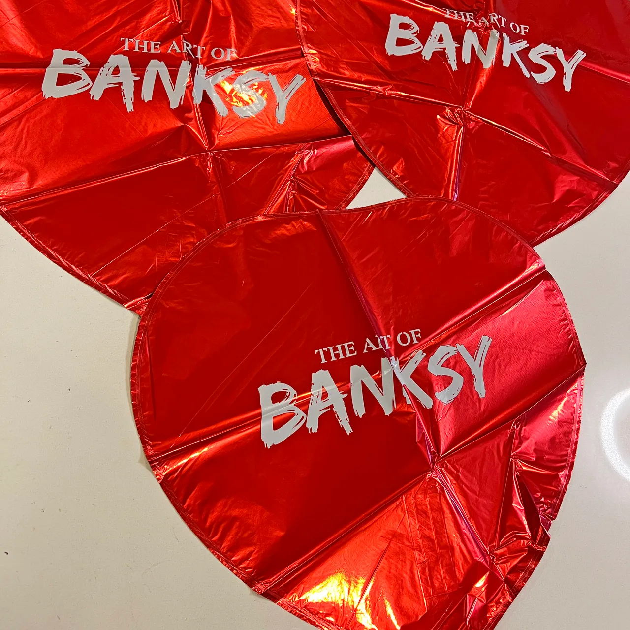 3 Banksy Heart Mylar Balloons New photo 2