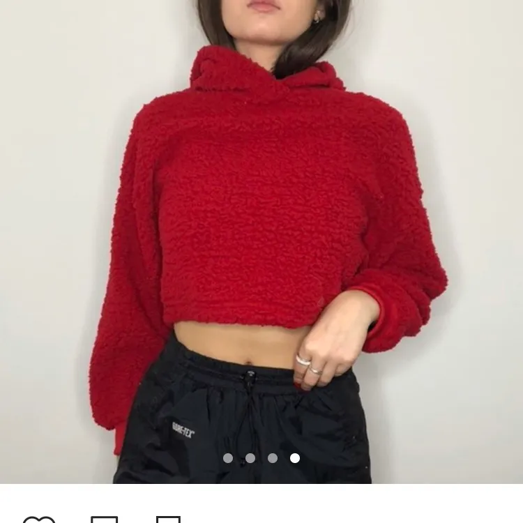 red fuzzy cropped hoodie photo 1