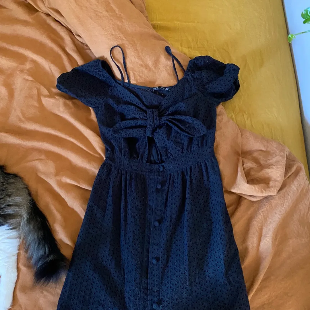 Zara Black Cotton Lace Mini Dress photo 1