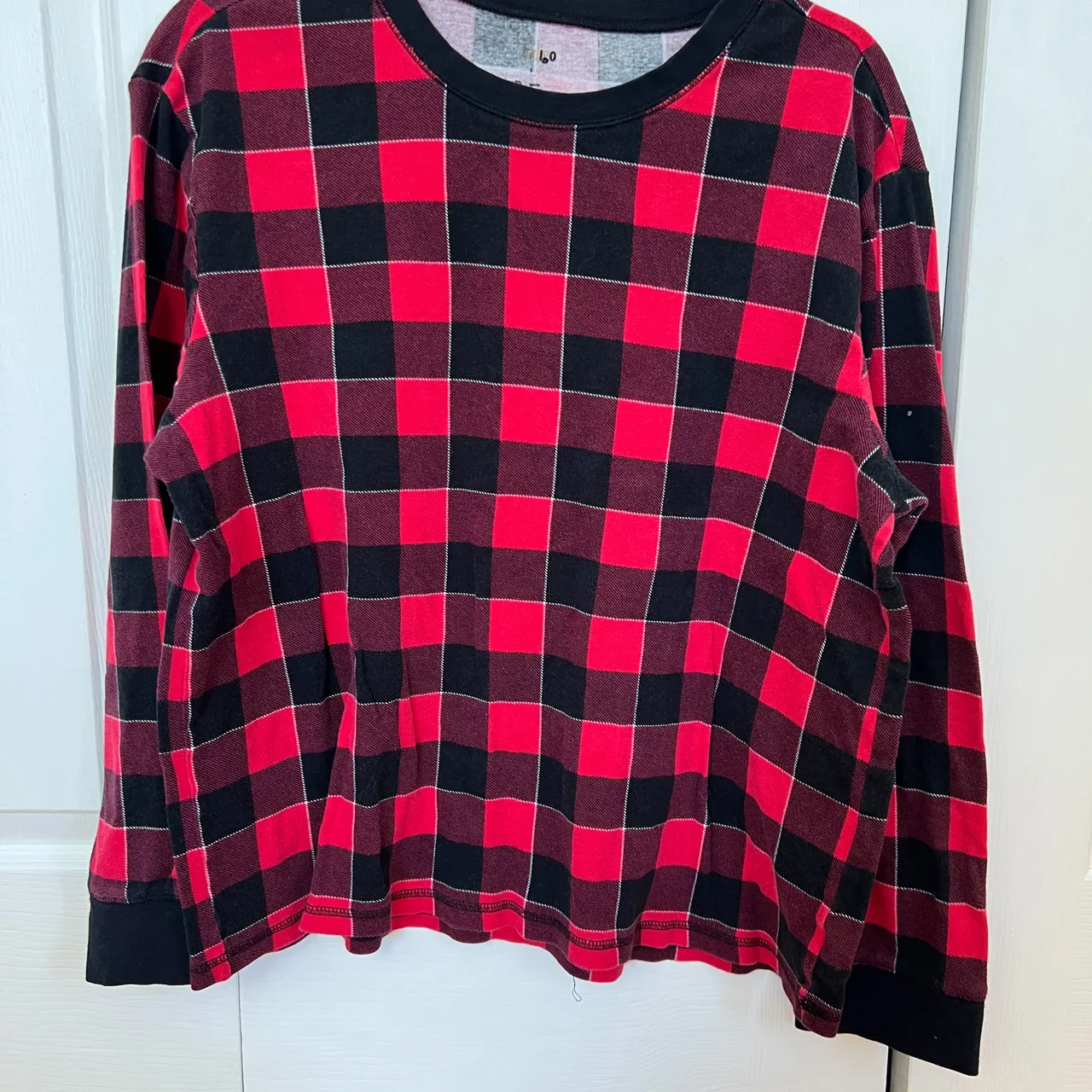 Red & Black Plaid Pajama Shirt, Women’s Large, EUC photo 1