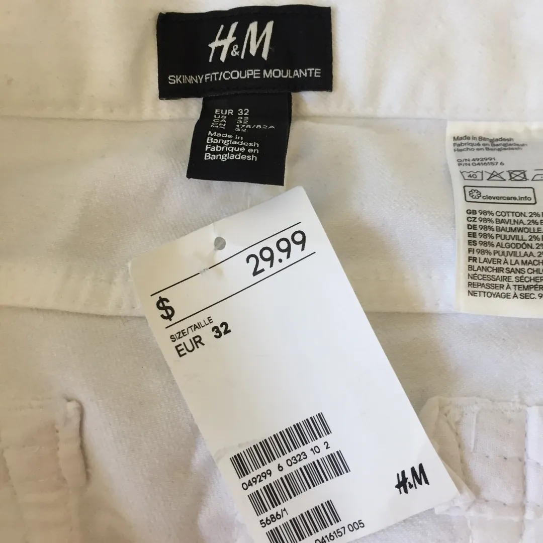 New H&M Men’s White Skinny jeans photo 3
