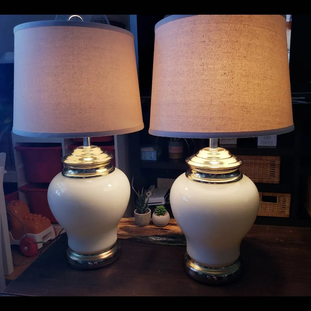 GONE 🚫Vintage Glass & Faux Brass Lamps - Set of 2 photo 1