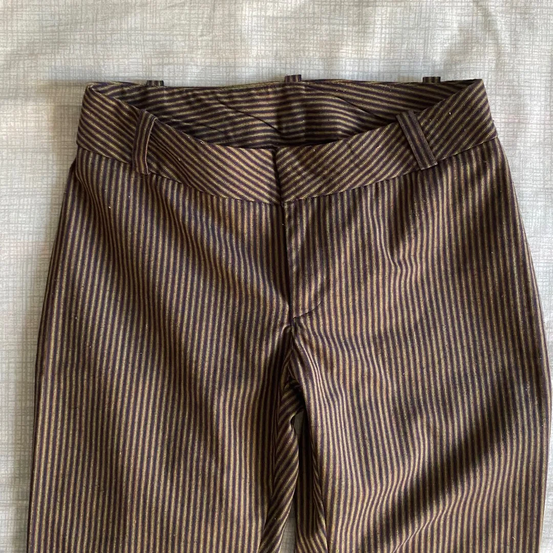 Low waisted brown and green striped trousers photo 1