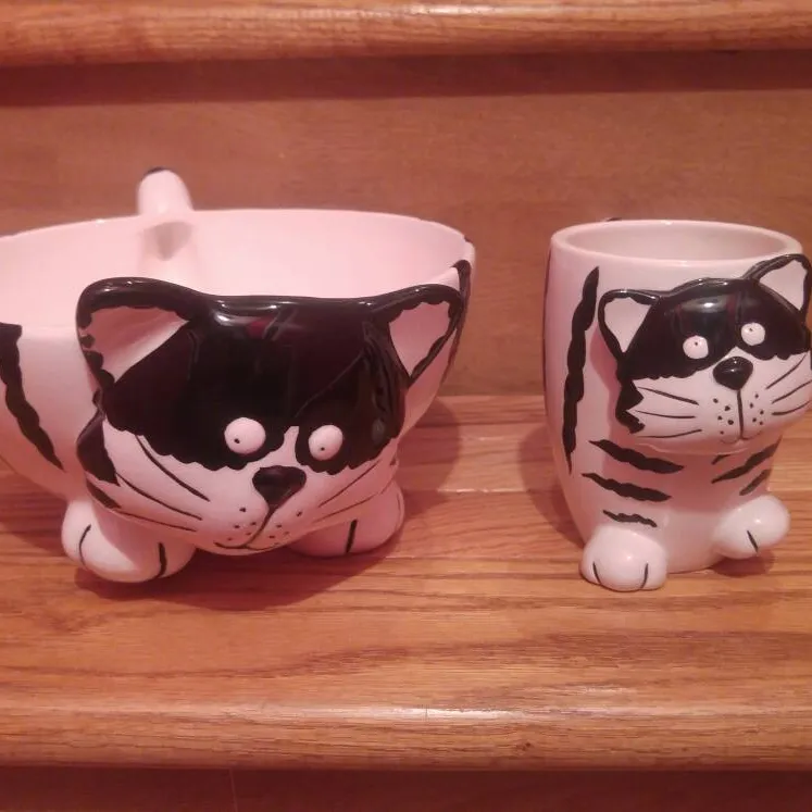 Ceramic Cat Bowl and Mug photo 1