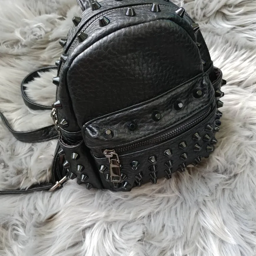Black Faux Leather Mini Rivet Backpack photo 1