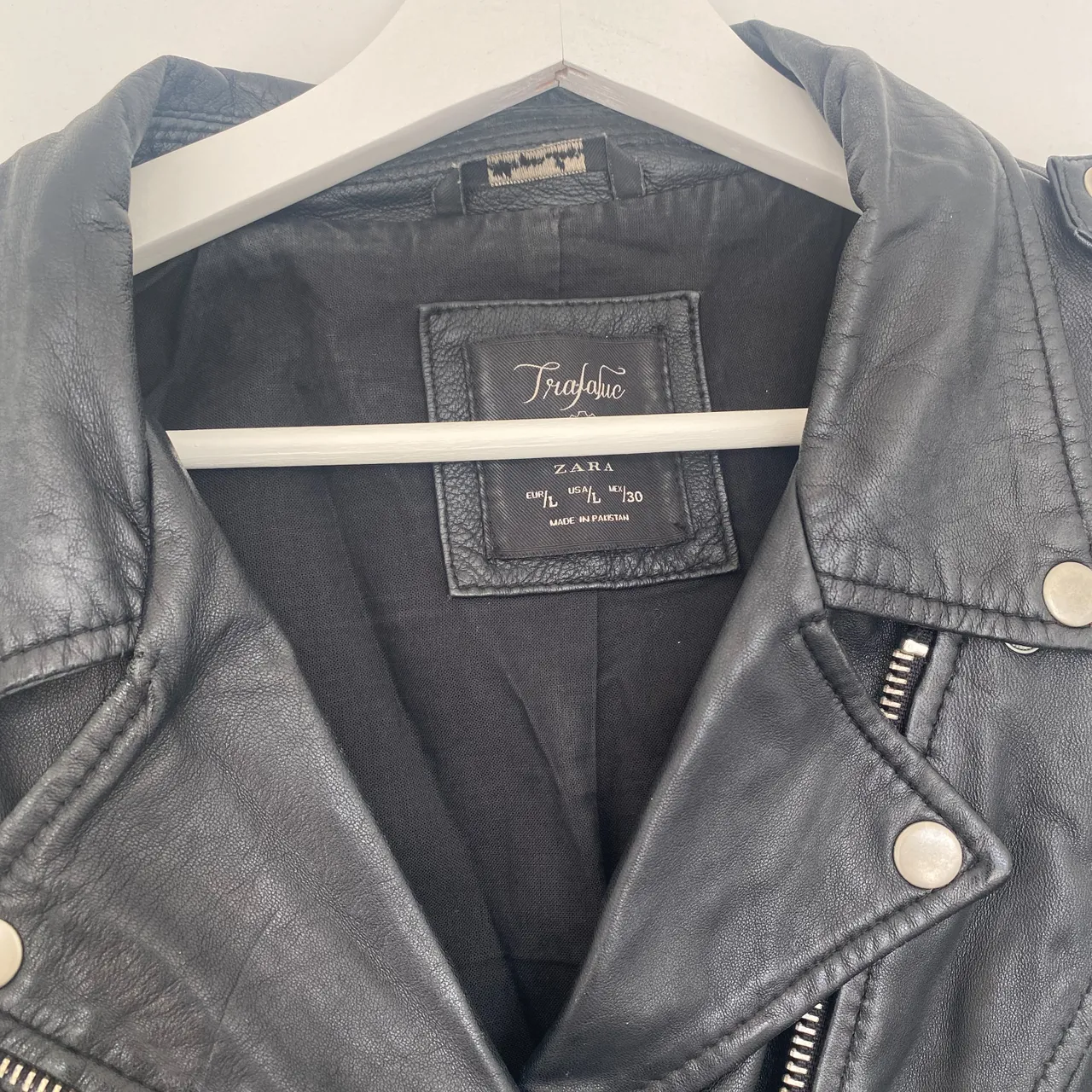 Zara Basic Lambskin Leather Black Moto Jacket Sz Medium/Large photo 3