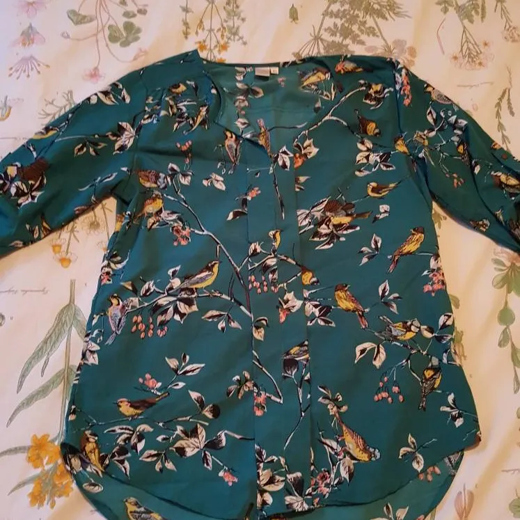 Teal Print Blouse Size S photo 1