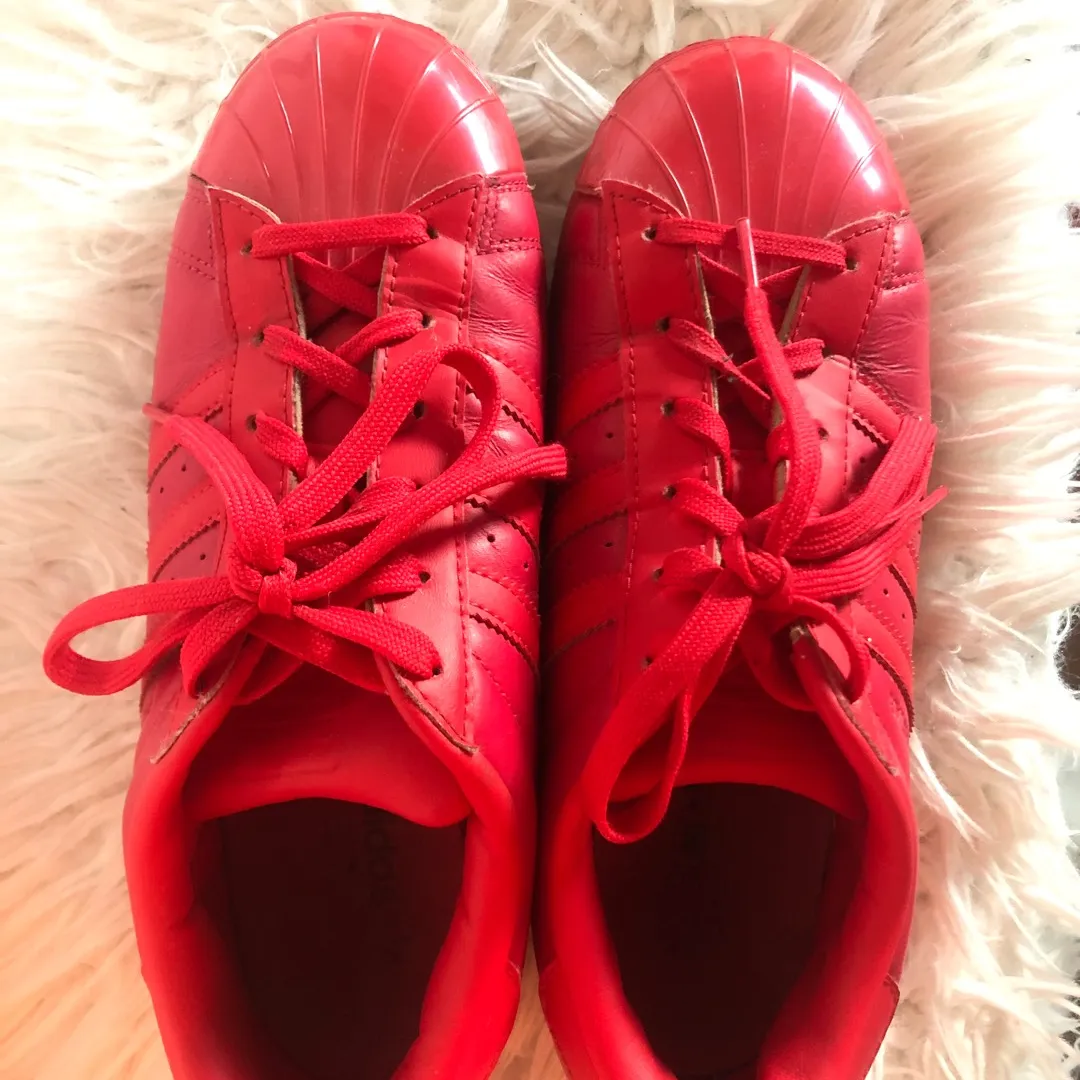 Bright Pink/Red Adidas Superstar Women Size 7 photo 1