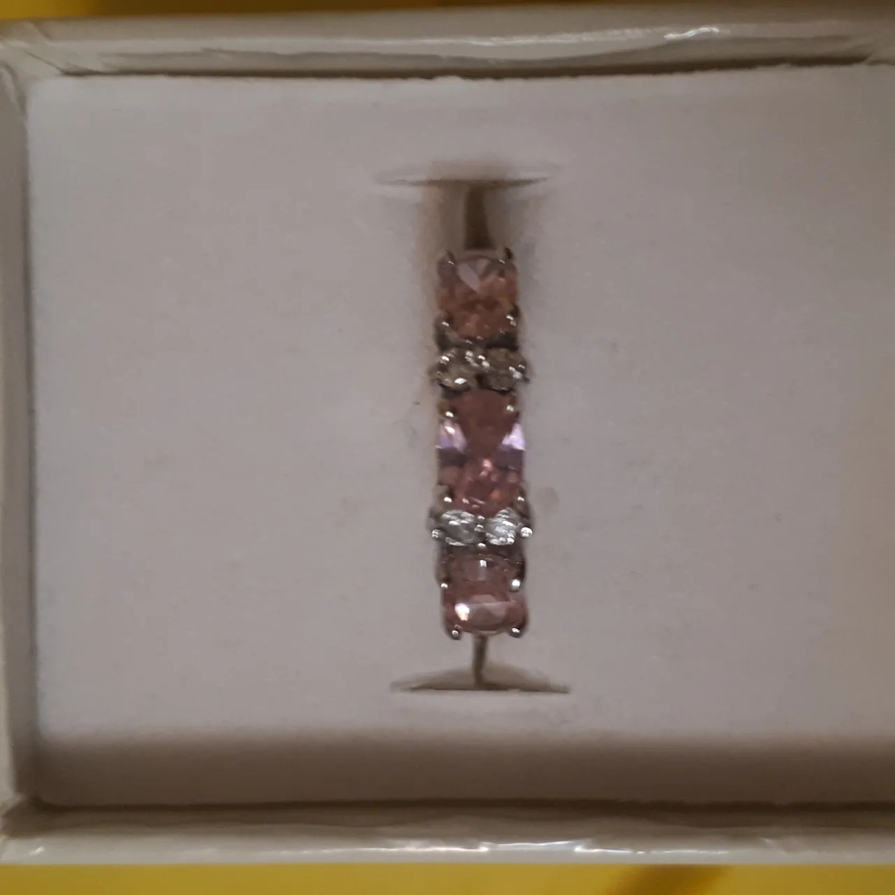 18K Gold Plated Pink / Diamond Gem Ring - Size 6.5 photo 1