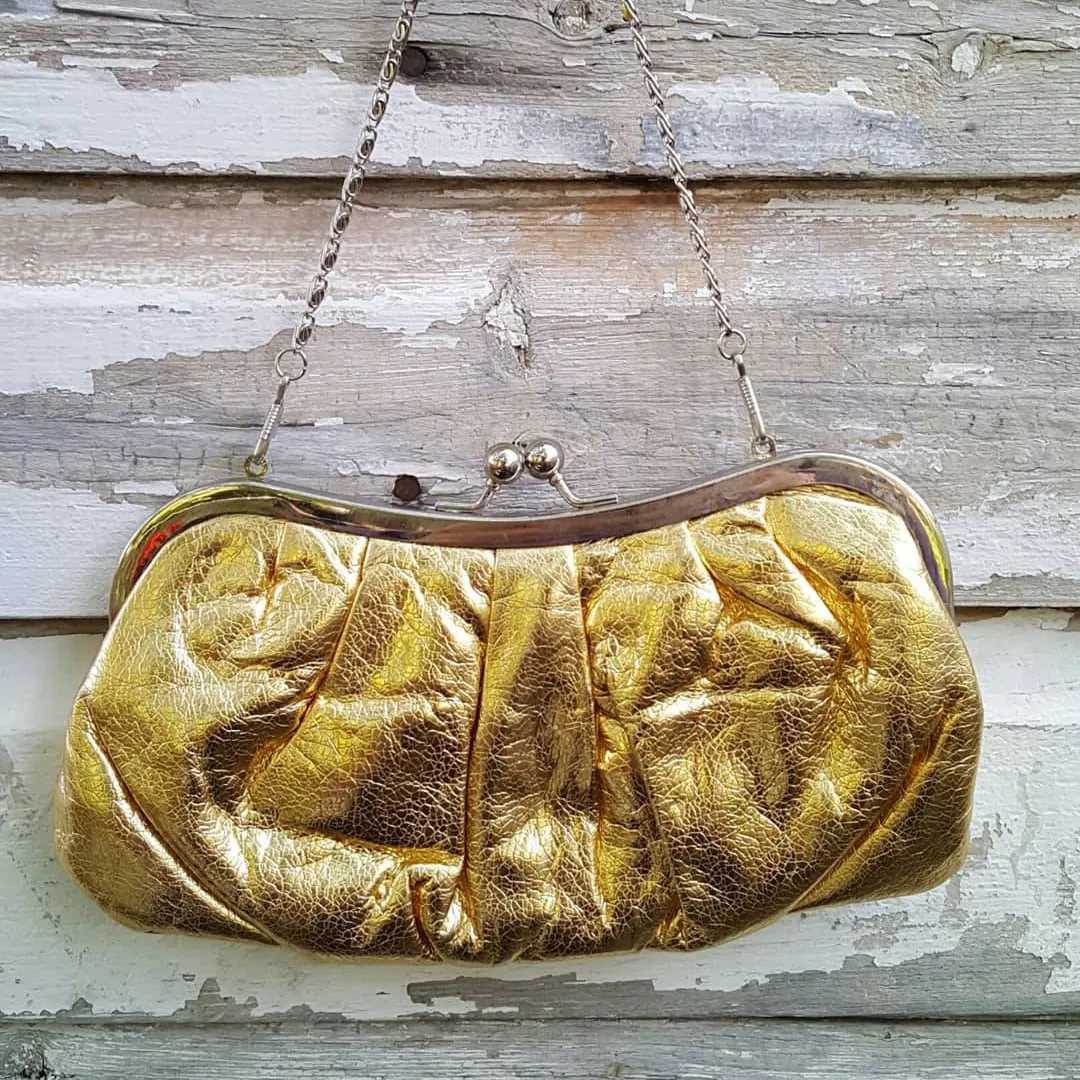 Gold Faux Leather Crinkle Clutch photo 1