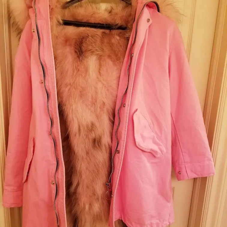 Fur lined pink parka xs photo 3